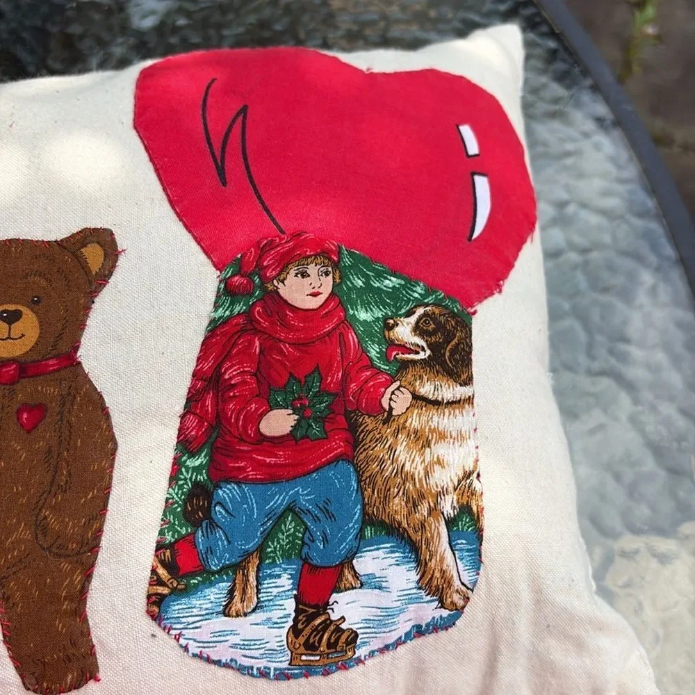 Handmade Vintage Heart and Bear Pillow